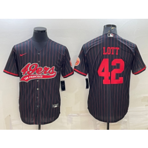 Nike 49ers 42 Ronnie Lott Black With Patch Vapor Baseball Limited Men Jersey