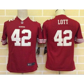 Nike 49ers 42 Ronnie Lott Red Team Color Youth Stitched NFL Jersey