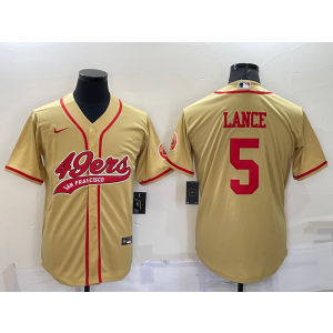 Nike 49ers 5 Trey Lance Gold Vapor Baseball Limited Men Jersey