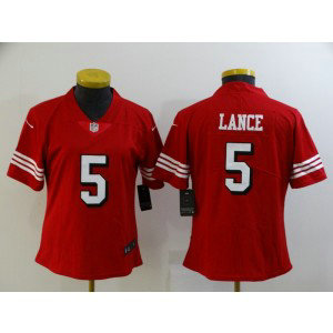 Nike 49ers 5 Trey Lance Red Throwback Vapor Limited Women Jersey
