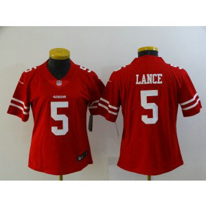 Nike 49ers 5 Trey Lance Red Vapor Untouchable Limited Women Jersey