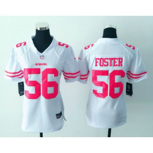 Nike 49ers 56 Reuben Foster White With Pink Number Women Jersey