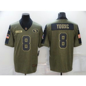 Nike 49ers 8 Steve Young 2021 Olive Salute To Service Limited Men Jersey