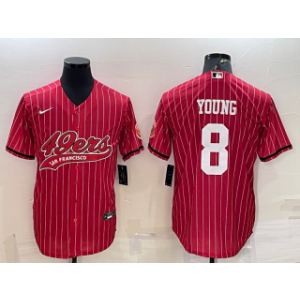 Nike 49ers 8 Steve Young Red With Patch Vapor Baseball Limited Men Jersey