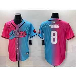 Nike 49ers 8 Young Blue Pink Split Baseball Vapor Limited Men Jersey