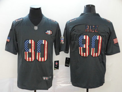 Nike 49ers 80 Jerry Rice 2019 Salute To Service USA Flag Fashion Limited Jersey