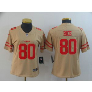 Nike 49ers 80 Jerry Rice Gold Inverted Legend Women Jersey