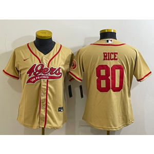 Nike 49ers 80 Jerry Rice Gold Vapor Baseball Limited Women Jersey