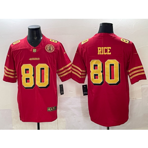 Nike 49ers 80 Jerry Rice Red Gold Throwback Vapor Limited Men Jersey