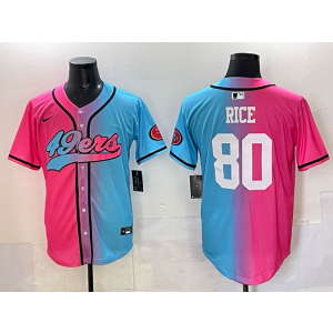 Nike 49ers 80 Rice Blue Pink Split Baseball Vapor Limited Men Jersey