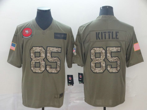 Nike 49ers 85 George Kittle 2019 Olive Camo Salute To Service Limited Jersey