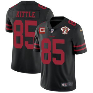 Nike 49ers 85 George Kittle Black With C Patch 2021 75th Anniversary Vapor Limited Men Jersey