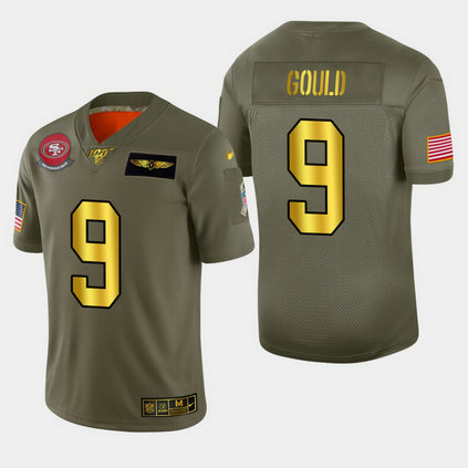 Nike 49ers 9 Robbie Gould 2019 Olive Gold Salute To Service 100th Season Limited Jersey