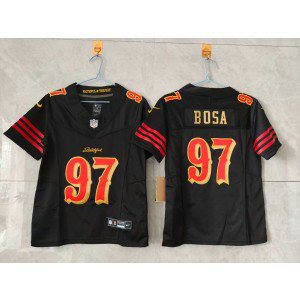 Nike 49ers 97 Nick Bosa Black Gold Rivalries F.U.S.E. Vapor Limited Women Jersey
