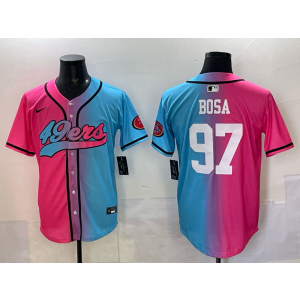 Nike 49ers 97 Nick Bosa Blue Pink Split Baseball Vapor Limited Men Jersey