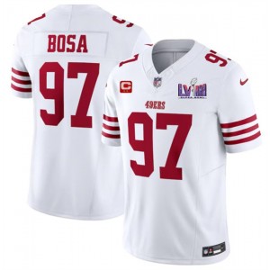 Nike 49ers 97 Nick Bosa White 2024 Super Bowl LVIII F.U.S.E Vapor Limited Men Jersey with C Patch