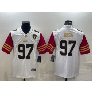 Nike 49ers 97 Nick Bosa White Gold With 75th Anniversary Patch Vapor Limited Men Jersey