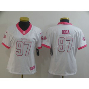 Nike 49ers 97 Nick Bosa White Pink Rush Limited Women Jersey