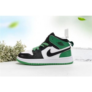 Nike Air Jordan 1 Black White Green Kids Shoes 139