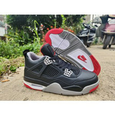 Nike Air Jordan 4 Red Black Leather Shoes