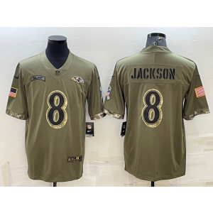 Nike Baltimore Ravens 8 Lamar Jackson Olive 2022 Salute To Service Limited Men Jersey