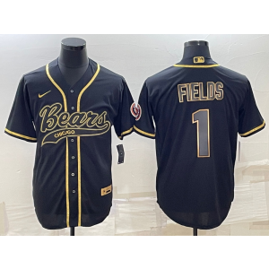 Nike Bears 1 Justin Field Black Gold Vapor Baseball Limited Men Jersey