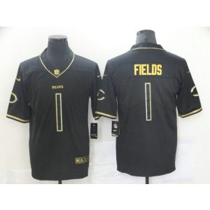 Nike Bears 1 Justin Field Black Gold Vapor Limited Men Jersey
