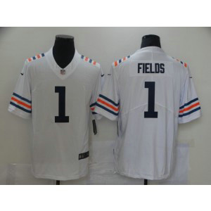 Nike Bears 1 Justin Field White 100th 2021 NFL Draft Vapor Limited Jersey