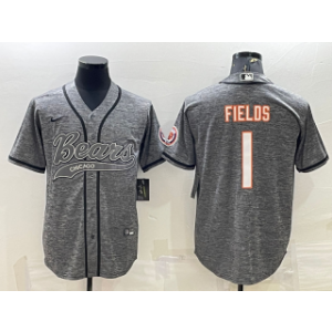 Nike Bears 1 Justin Fields Grey With Patch Vapor Baseball Limited Men Jersey