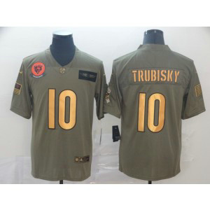 Nike Bears 10 Mitchell Trubisky 2019 Gold Olive Salute To Service Limited Men Jersey