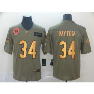 Nike Bears 34 Walter Payton 2019 Olive Gold Salute To Service Limited Men Jersey