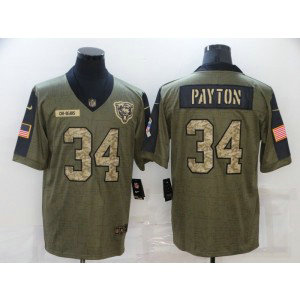 Nike Bears 34 Walter Payton 2021 Olive Camo Salute To Service Limited Men Jersey