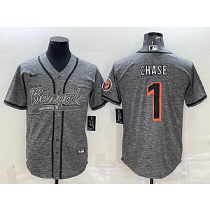 Nike Bengals 1 Chase Grey With Patch Vapor Baseball Limited Men Jersey