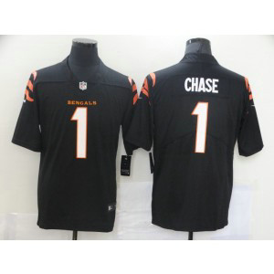 Nike Bengals 1 Ja'Marr Chase Black 2021 Draft Vapor Limited Men Jersey