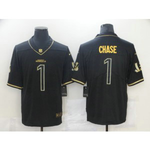 Nike Bengals 1 Ja'Marr Chase Black Gold Vapor Limited Men Jersey