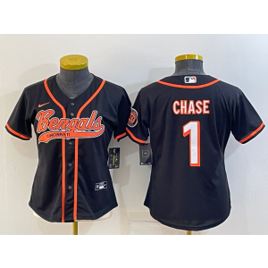 Nike Bengals 1 Ja'Marr Chase Black Vapor Baseball Limited Women Jersey