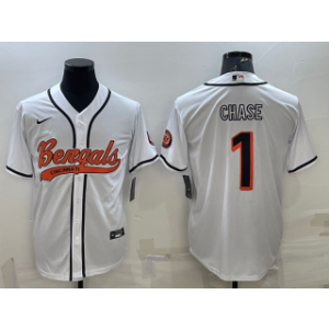Nike Bengals 1 Ja'Marr Chase White With Patch Vapor Baseball Limited Men Jersey