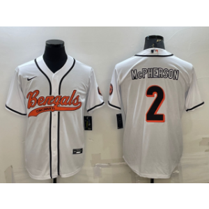 Nike Bengals 2 Evan McPherson White With Patch Vapor Baseball Limited Men Jersey