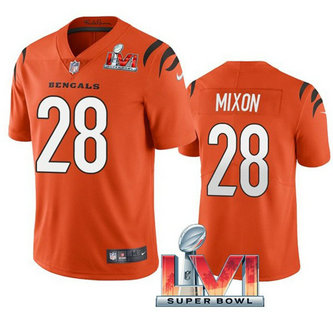 Nike Bengals 28 Joe Mixon Orange 2022 Super Bowl LVI Vapor Limited Jersey