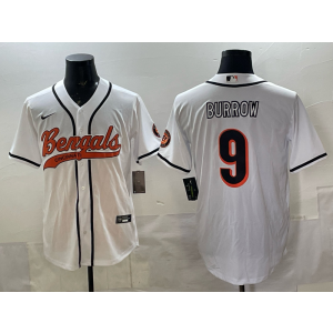 Nike Bengals 9 Burrow White Baseball Vapor Limited Men Jersey