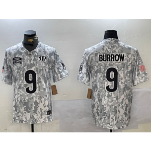 Nike Bengals 9 Joe Burrow Arctic Camo 2024 F.U.S.E. Salute to Service Limited Men Jersey