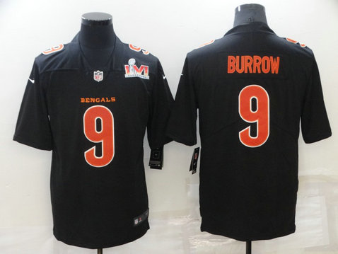 Nike Bengals 9 Joe Burrow Black 2022 Super Bowl LVI Vapor Limited Jersey