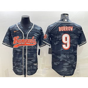 Nike Bengals 9 Joe Burrow Black Camo Vapor Baseball Limited Men Jersey