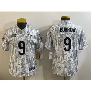 Nike Bengals 9 Joe Burrow Camo 2024 F.U.S.E. Salute to Service Limited Women Jersey (Runs Small)