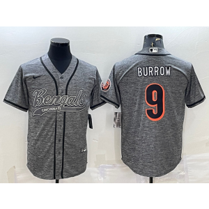 Nike Bengals 9 Joe Burrow Grey With Patch Vapor Baseball Limited Men Jersey