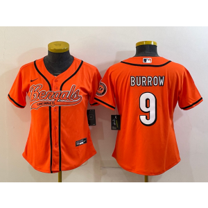 Nike Bengals 9 Joe Burrow Orange Vapor Baseball Limited Women Jersey