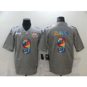 Nike Bengals 9 Joe Burrow Rainbow Grey Limited Men Jersey