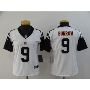 Nike Bengals 9 Joe Burrow White Color Rush Limited Women Jersey
