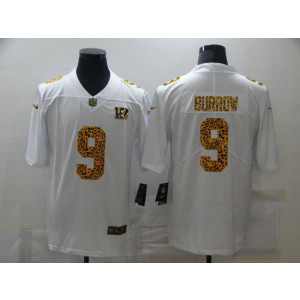 Nike Bengals 9 Joe Burrow White Leopard Vapor Limited Men Jersey