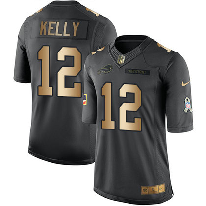 Nike Bills 12 Jim Kelly Anthracite Gold Salute To Service Limited Jersey